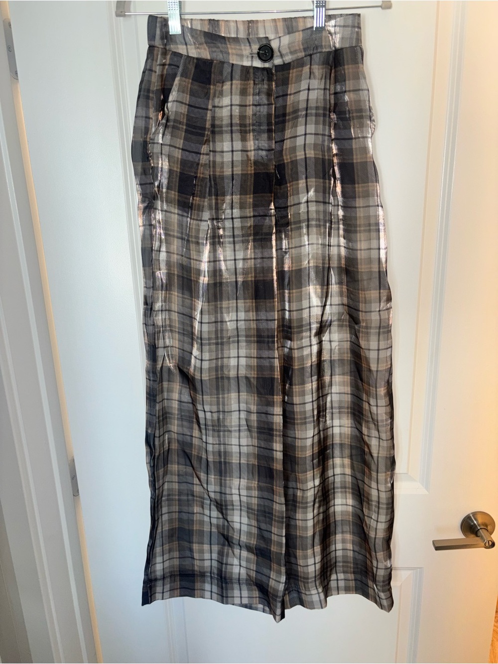 AKIRA Plaid Wide-Leg Pants in Black, Brown and Cream